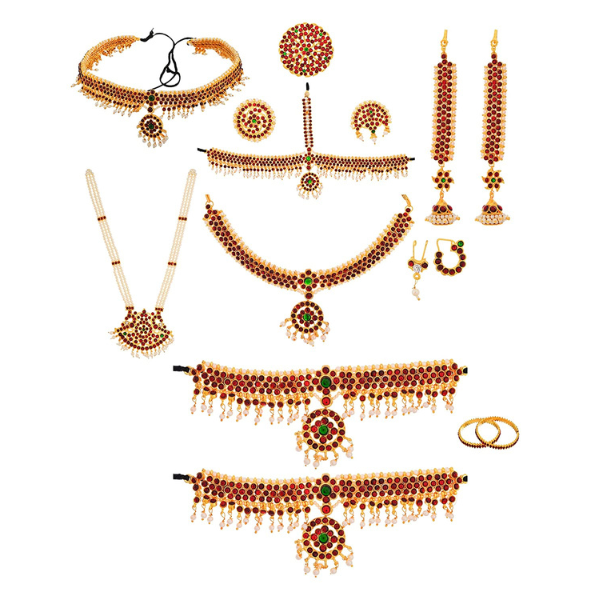 Copper Multicolour Complete Set Bharatanatyam Jewellery